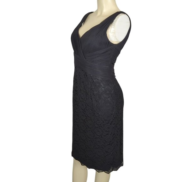 NERO Black Sleeveless Lace Cocktail Dress With Pleated Bodice & V-Neckline Sz 6‎ - Picture 7 of 16